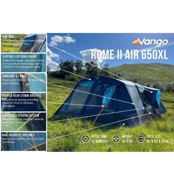 Vango Rome II Air 650XL Airbeam Tent 2023 (Incl. Footprint) 8 Vango Rome II Air 650XL Airbeam Tent 2023 (Incl. Footprint) - Image 6