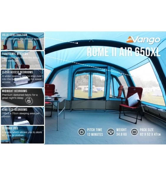 Vango Rome II Air 650XL Airbeam Tent 2023 (Incl. Footprint) 5 Vango Rome II Air 650XL Airbeam Tent 2023 (Incl. Footprint) - Image 3